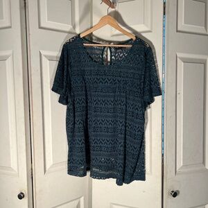 City Chic Turquoise Blue Lace Top Size Large